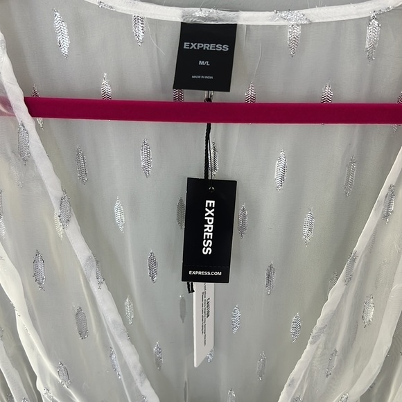 Express White Tie Front Cover Up with Silver Accents - Picture 3 of 8